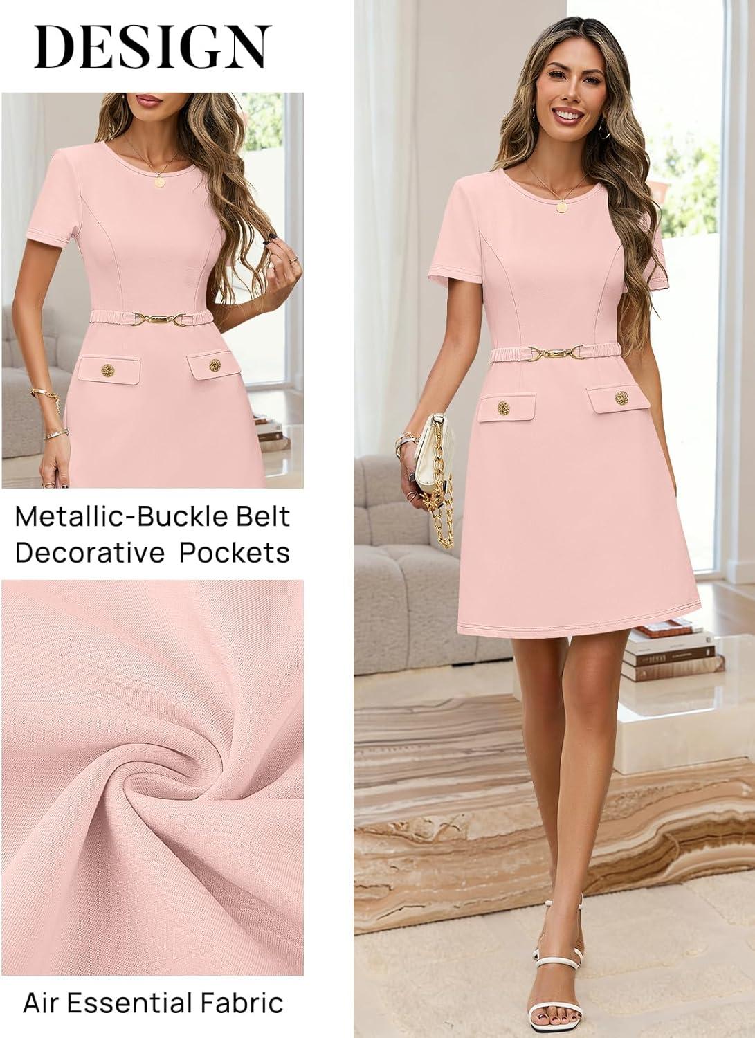 imageMEROKEETY Womens Summer Short Sleeve Mini Dress 2026 Spring Elegant Business A Line Bodycon Work Graduation Short DressPink