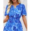 MEROKEETY Women’s Spring Summer Floral Maxi Dresses 2026 Casual Beach Vacation Boho V Neck Short Sleeve Midi Dress Pockets(Blue)