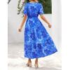 MEROKEETY Women’s Spring Summer Floral Maxi Dresses 2026 Casual Beach Vacation Boho V Neck Short Sleeve Midi Dress Pockets(Blue)