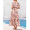 MEROKEETY Women’s Spring Summer Floral Maxi Dresses 2026 Casual Beach Vacation Boho V Neck Short Sleeve Midi Dress Pockets(Brown)
