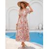 MEROKEETY Women’s Spring Summer Floral Maxi Dresses 2026 Casual Beach Vacation Boho V Neck Short Sleeve Midi Dress Pockets(Brown)