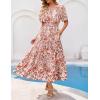 MEROKEETY Women’s Spring Summer Floral Maxi Dresses 2026 Casual Beach Vacation Boho V Neck Short Sleeve Midi Dress Pockets(Brown)