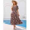 MEROKEETY Women’s Spring Summer Floral Maxi Dresses 2026 Casual Beach Vacation Boho V Neck Short Sleeve Midi Dress Pockets(Coffee)