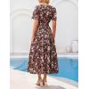 MEROKEETY Women’s Spring Summer Floral Maxi Dresses 2026 Casual Beach Vacation Boho V Neck Short Sleeve Midi Dress Pockets(Coffee)