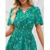 MEROKEETY Women’s Spring Summer Floral Maxi Dresses 2026 Casual Beach Vacation Boho V Neck Short Sleeve Midi Dress Pockets(Green)