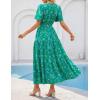 MEROKEETY Women’s Spring Summer Floral Maxi Dresses 2026 Casual Beach Vacation Boho V Neck Short Sleeve Midi Dress Pockets(Green)