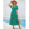 MEROKEETY Women’s Spring Summer Floral Maxi Dresses 2026 Casual Beach Vacation Boho V Neck Short Sleeve Midi Dress Pockets(Green)