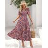 MEROKEETY Women’s Spring Summer Floral Maxi Dresses 2026 Casual Beach Vacation Boho V Neck Short Sleeve Midi Dress Pockets(Purple)