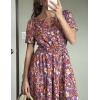 MEROKEETY Women’s Spring Summer Floral Maxi Dresses 2026 Casual Beach Vacation Boho V Neck Short Sleeve Midi Dress Pockets(Purple)