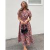 MEROKEETY Women’s Spring Summer Floral Maxi Dresses 2026 Casual Beach Vacation Boho V Neck Short Sleeve Midi Dress Pockets(Purple)