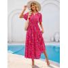 MEROKEETY Women’s Spring Summer Floral Maxi Dresses 2026 Casual Beach Vacation Boho V Neck Short Sleeve Midi Dress Pockets(Red)