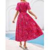 MEROKEETY Women’s Spring Summer Floral Maxi Dresses 2026 Casual Beach Vacation Boho V Neck Short Sleeve Midi Dress Pockets(Red)