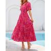 MEROKEETY Women’s Spring Summer Floral Maxi Dresses 2026 Casual Beach Vacation Boho V Neck Short Sleeve Midi Dress Pockets(Red)