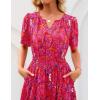 MEROKEETY Women’s Spring Summer Floral Maxi Dresses 2026 Casual Beach Vacation Boho V Neck Short Sleeve Midi Dress Pockets(Red)