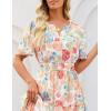 MEROKEETY Women’s Spring Summer Floral Maxi Dresses 2026 Casual Beach Vacation Boho V Neck Short Sleeve Midi Dress Pockets(White)