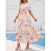 MEROKEETY Women’s Spring Summer Floral Maxi Dresses 2026 Casual Beach Vacation Boho V Neck Short Sleeve Midi Dress Pockets(White)