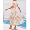 MEROKEETY Women’s Spring Summer Floral Maxi Dresses 2026 Casual Beach Vacation Boho V Neck Short Sleeve Midi Dress Pockets(White)