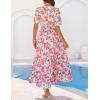 MEROKEETY Women’s Spring Summer Floral Maxi Dresses 2026 Casual Beach Vacation Boho V Neck Short Sleeve Midi Dress Pockets(White Rose)