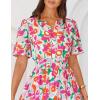 MEROKEETY Women’s Spring Summer Floral Maxi Dresses 2026 Casual Beach Vacation Boho V Neck Short Sleeve Midi Dress Pockets(White Rose)