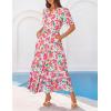 MEROKEETY Women’s Spring Summer Floral Maxi Dresses 2026 Casual Beach Vacation Boho V Neck Short Sleeve Midi Dress Pockets(White Rose)