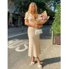 MEROKEETY Womens Spring Summer Ribbed Midi Dress 2026 Bodycon Ruffled Short Sleeve V Neck Button Elegant Knit Sweater Dresses(Apricot)