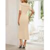 MEROKEETY Womens Spring Summer Ribbed Midi Dress 2026 Bodycon Ruffled Short Sleeve V Neck Button Elegant Knit Sweater Dresses(Apricot)