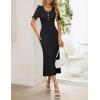 MEROKEETY Womens Spring Summer Ribbed Midi Dress 2026 Bodycon Ruffled Short Sleeve V Neck Button Elegant Knit Sweater Dresses(Black)