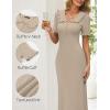 MEROKEETY Womens Spring Summer Ribbed Midi Dress 2026 Bodycon Ruffled Short Sleeve V Neck Button Elegant Knit Sweater Dresses(Khaki)