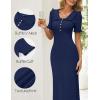 MEROKEETY Womens Spring Summer Ribbed Midi Dress 2026 Bodycon Ruffled Short Sleeve V Neck Button Elegant Knit Sweater Dresses(Navy)