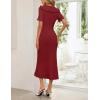 MEROKEETY Womens Spring Summer Ribbed Midi Dress 2026 Bodycon Ruffled Short Sleeve V Neck Button Elegant Knit Sweater Dresses(Wine)