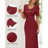 MEROKEETY Womens Spring Summer Ribbed Midi Dress 2026 Bodycon Ruffled Short Sleeve V Neck Button Elegant Knit Sweater Dresses(Wine)