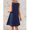 MEROKEETY Women’s Summer Boho Mini Dress 2026 Sleeveless Eyelet Embroidered Floral Flowy A Line Beach Vacation Short Dresses(Navy)