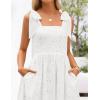 MEROKEETY Women’s Summer Midi Dress 2026 Elegant Square Neck Sleeveless Flowy A Line Casual Beach Vacation Sundress(White)