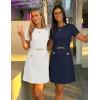 MEROKEETY Women’s Summer Short Sleeve Mini Dress 2026 Spring Elegant Business A Line Bodycon Work Graduation Short Dress(Navy)