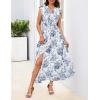 MEROKEETY Women’s Summer Sleeveless Floral Maxi Dress 2026 Boho Casual Flowy Zipper V Neck Split Beach Dresses(Blue)
