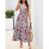 MEROKEETY Women’s Summer Sleeveless Floral Maxi Dress 2026 Boho Casual Flowy Zipper V Neck Split Beach Dresses(Bluered)