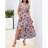 MEROKEETY Women’s Summer Sleeveless Floral Maxi Dress 2026 Boho Casual Flowy Zipper V Neck Split Beach Dresses(Bluered)