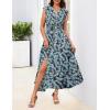 MEROKEETY Women’s Summer Sleeveless Floral Maxi Dress 2026 Boho Casual Flowy Zipper V Neck Split Beach Dresses(Dustyblue)