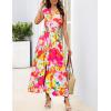 MEROKEETY Women’s Summer Sleeveless Floral Maxi Dress 2026 Boho Casual Flowy Zipper V Neck Split Beach Dresses(Orangerose)