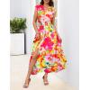 MEROKEETY Women’s Summer Sleeveless Floral Maxi Dress 2026 Boho Casual Flowy Zipper V Neck Split Beach Dresses(Orangerose)