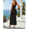 MEROKEETY Women’s Wedding Guest Dress Summer Sleeveless Halter Backless Slit Ruched Beach Cocktail Formal Maxi Dresses
