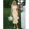 MEROKEETY Women’s Wedding Guest One Shoulder Dresses 2026 Summer Formal Elegant Cocktail Party Midi Dress(Apricot)