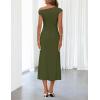 MEROKEETY Women’s Wedding Guest One Shoulder Dresses 2026 Summer Formal Elegant Cocktail Party Midi Dress(Army Green)