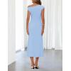 MEROKEETY Women’s Wedding Guest One Shoulder Dresses 2026 Summer Formal Elegant Cocktail Party Midi Dress(Blue)