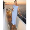 MEROKEETY Women’s Wedding Guest One Shoulder Dresses 2026 Summer Formal Elegant Cocktail Party Midi Dress(Blue)