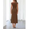 MEROKEETY Women’s Wedding Guest One Shoulder Dresses 2026 Summer Formal Elegant Cocktail Party Midi Dress(Brown)