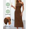 MEROKEETY Women’s Wedding Guest One Shoulder Dresses 2026 Summer Formal Elegant Cocktail Party Midi Dress(Brown)