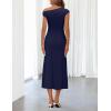 MEROKEETY Women’s Wedding Guest One Shoulder Dresses 2026 Summer Formal Elegant Cocktail Party Midi Dress(Navy)