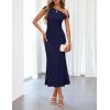 MEROKEETY Women’s Wedding Guest One Shoulder Dresses 2026 Summer Formal Elegant Cocktail Party Midi Dress(Navy)