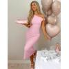 MEROKEETY Women’s Wedding Guest One Shoulder Dresses 2026 Summer Formal Elegant Cocktail Party Midi Dress(Pink)